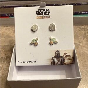 NIB Star Wars, Mandalorian, silver plated Pierced  two pairs enamel and silver
